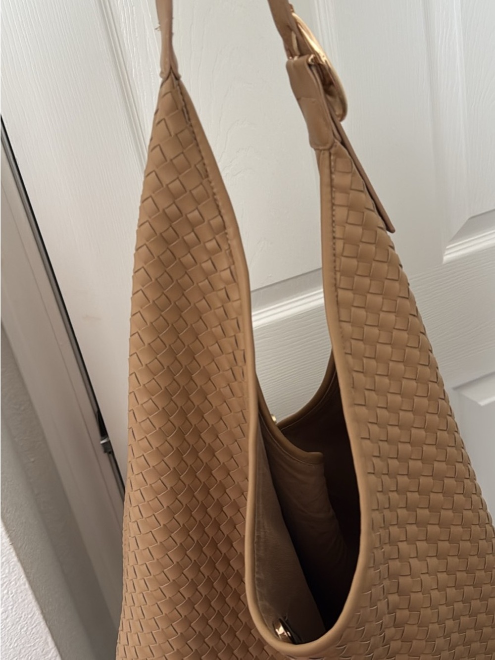 Woven Shoulder Hobo Bag in Tan - Sleek Everyday Carry